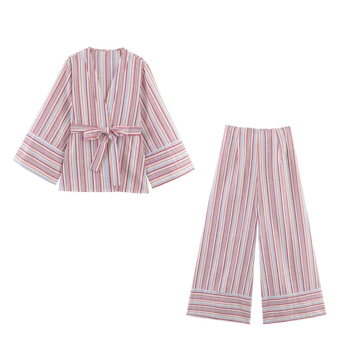 Parisian-Inspired Striped Workwear Set – Breathable Linen-Blend Office-to-Brunch Ensemble (Adjustable Waist & Roll-Up Sleeves)_ecoleips.com