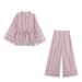 Parisian-Inspired Striped Workwear Set – Breathable Linen-Blend Office-to-Brunch Ensemble (Adjustable Waist & Roll-Up Sleeves)_ecoleips.com