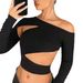 Voya Women's 2026 Spring/Summer New Collection European And American Ins Style T-shirt Irregular Slant Neck Off Shoulder Long Sleeve Top_ecoleips.com
