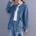 K Large Pocket Artistic Denim Jacket For Women, Loose New Style, Vintage Short Style, Plus Size Denim Jacket_ecoleips.com