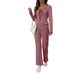 Women's Striped Knit Lounge Set – Oversized Wide-Leg Pants & Tied Top For Casual Comfort_ecoleips.com