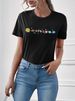 Women's Casual Black T-Shirt round Neck Short Sleeve Planet Print European American Style Simple Sportswear Top for Summer_ecoleips.com