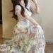 Boho Floral Print Mesh Tiered Skirt Set With Lace Trim & Beaded Knit Top Summer Cottagecore Outfit_ecoleips.com