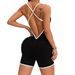 Women's Color Block Halter Neck Romper Quick Drying Cross Back Sporty Hip Lifting Fitness Yoga Wear_ecoleips.com