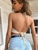 Women's Summer Short Halter Neck Camisole, Slimming, Versatile, Off-shoulder, Sexy, With Chest Pads, Sleeveless Tank Top_ecoleips.com