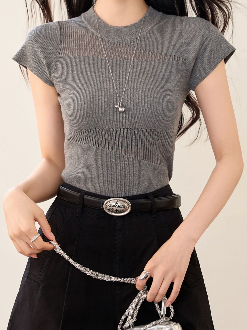 2026 New Summer Pullover Mock Neck Cutout Short Sleeve T-Shirt Fashionable Slim Fit Slimming Minimalist Casual Short Sleeve Top_ecoleips.com