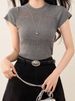 2026 New Summer Pullover Mock Neck Cutout Short Sleeve T-Shirt Fashionable Slim Fit Slimming Minimalist Casual Short Sleeve Top_ecoleips.com