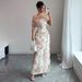 Voya Recommend! Ladies' Elegant And Romantic Ruffle Edge Off Shoulder Cinched Tight Mesh Floral Dress_ecoleips.com