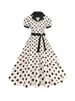 Women's Vintage Polka Dot Summer Dress Short Sleeve V-Neck A-Line Casual Party Robe Femme Pin Up Style_ecoleips.com