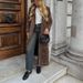 Women's Classic Double-Breasted Trench Coat – Retro Lapel Long Jacket, Water-Resistant Polyester Outerwear (Dark Brown)_ecoleips.com