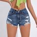 Women's Clothing High Elastic Hole Cut Blue High Waist Women's Denim Shorts_ecoleips.com