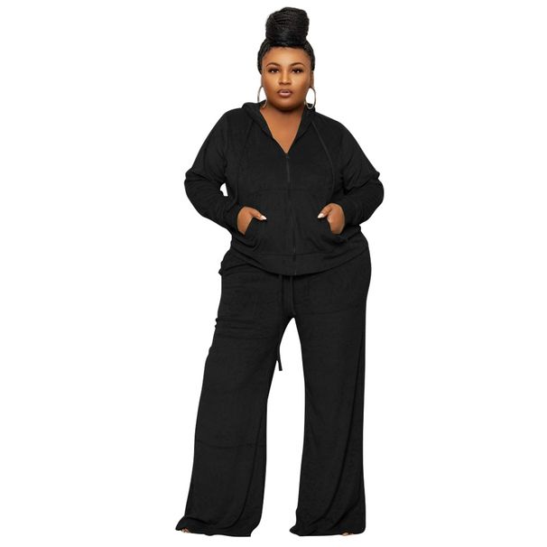 Women's Clothing High Waist Wide Leg Pants American Style Solid Color Casual Two Piece Suit For Autumn Winter_ecoleips.com
