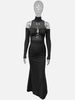 Women's Solid Color Round Neck Mesh Splicing Slim Dress Long Sleeve Fashion Autumn New European American Style_ecoleips.com