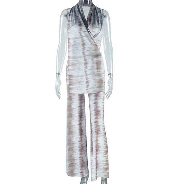 Gradient Printed Wide Leg Jumpsuits Women Sexy Halter Backless Skinny One Piece Rompers Autumn Midnight Party Clubwear_ecoleips.com