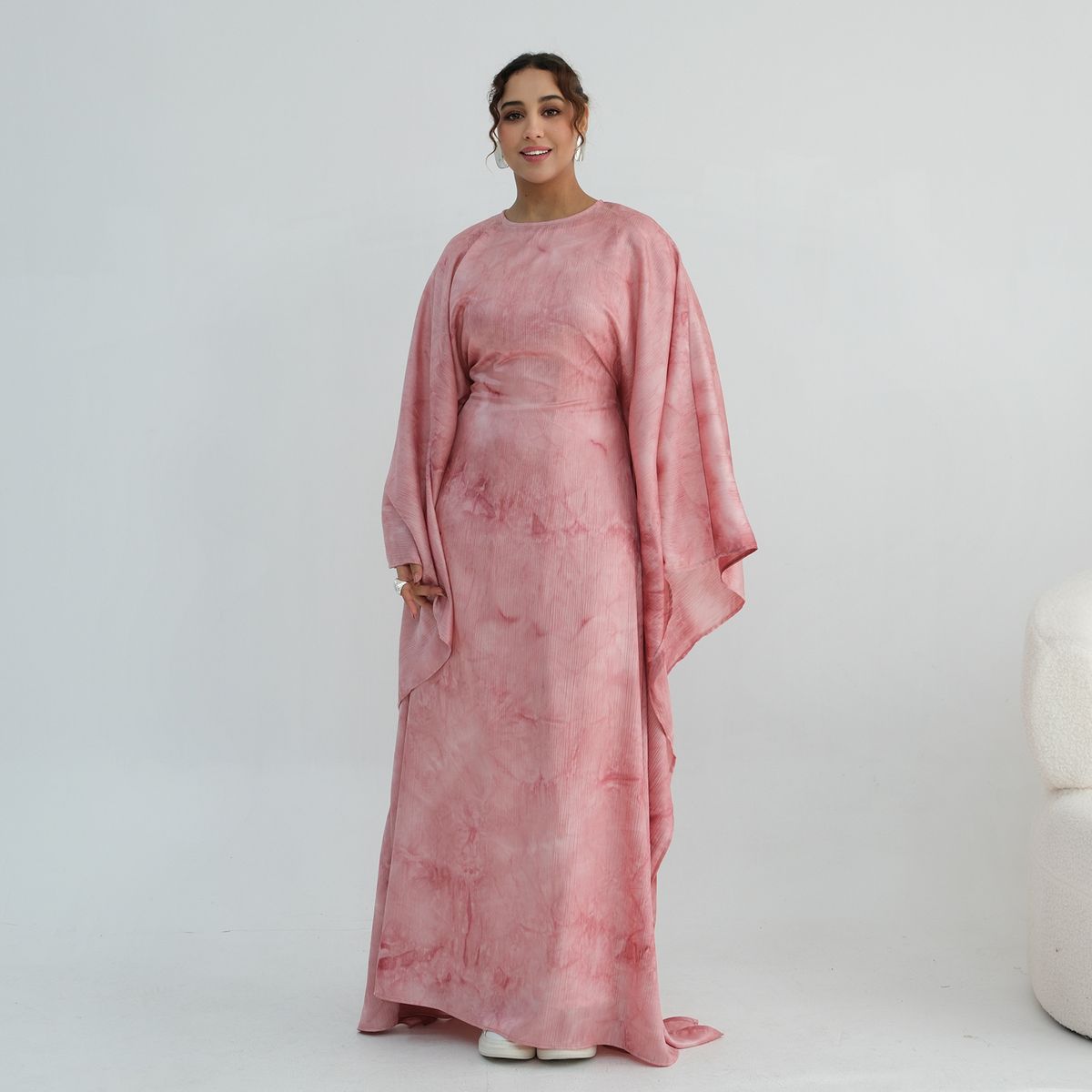 Women's Clothing Modest Abaya Dress High-Waisted Printed Maxi Dress – Flowy V-Neck Abstract Art Dress For City Strolls & Evening Soirées (M-L)_ecoleips.com