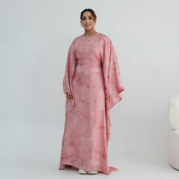 Women's Clothing Modest Abaya Dress High-Waisted Printed Maxi Dress – Flowy V-Neck Abstract Art Dress For City Strolls & Evening Soirées (M-L)_ecoleips.com