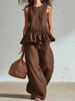 Women's Clothing Summer Women's Casual Suit Style Sleeveless Pleated Vest Wide Leg Trousers Clothing Set For Formal & Casual_ecoleips.com
