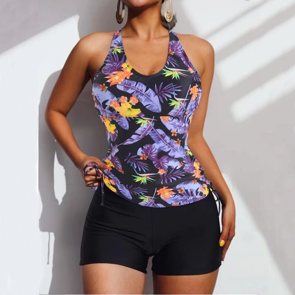 Women's Clothing Sexy Two Piece Bikini Tankini High Waist Boxer Briefs Floral Swimsuit Solid Color Swimsuit_ecoleips.com