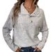 Casual Women's Grey Stand Up Collar Sweater With Button Details Autumn Style New_ecoleips.com