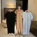 Loose Casual Solid Color Comfortable Dress Loose Large Size Short Sleeved Shirt Dress Summer Home Long Dresses_ecoleips.com