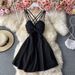 Petite Strapless Mini Dress V Neck Backless Sleeveless Fitted Waist a Line Nightclub Style Sexy Women's Clothing_ecoleips.com