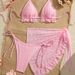 Sexy Three Piece Bikini Set European American Style Gauze Skirt Swimsuit Halterneck Solid Color for Women Adult Swimwear_ecoleips.com