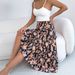 Floral Ruffle Hem Midi Skirt For Women, Boho Chic Spring Summer Beach Maxi Skirt With Elastic Waist, A-Line Flowy Casual Dress_ecoleips.com