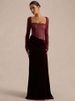Blifanbo Lace Velvet Sexy Elegant Maxi Dress Women See Through Backless Split Square-Neck Long Sleeve Club Party Long Dress New_ecoleips.com