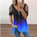 Aria Basics Aria Basics 2023 European And American Cross-border Clothing V-neck Zipper Pullover Printed Short-sleeve Loose T-shirt Women's_ecoleips.com