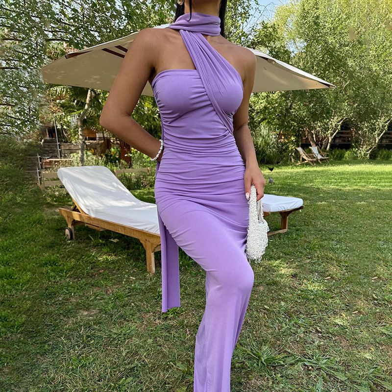 Summer Women's Elegant Off-Shoulder Backless Slim Fit Dress with Ribbon Flowy European And American Cross Border Spot Import_ecoleips.com