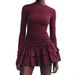 Women's Elegant Long Sleeve Ruffled High Waist Puff Mini Dress – Slim Fit Casual Gown 2026_ecoleips.com