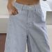 Women's High-End Straight Leg Denim Shorts Blue And White Striped Fashionable Casual High Waist Pants_ecoleips.com