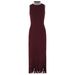 Elegant Pearl-Embellished High-Neck Sleeveless Knit Dress With Waist Accent & Fringe Detail Versatile Styling_ecoleips.com