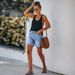 High Waisted Tassel Ripped Denim Shorts Women's European American Style Casual Straight Leg Hot Pants_ecoleips.com