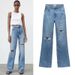 Women's Clothing New Slim High Waist Straight Trousers Ripped Decorative Wide Leg Jeans_ecoleips.com