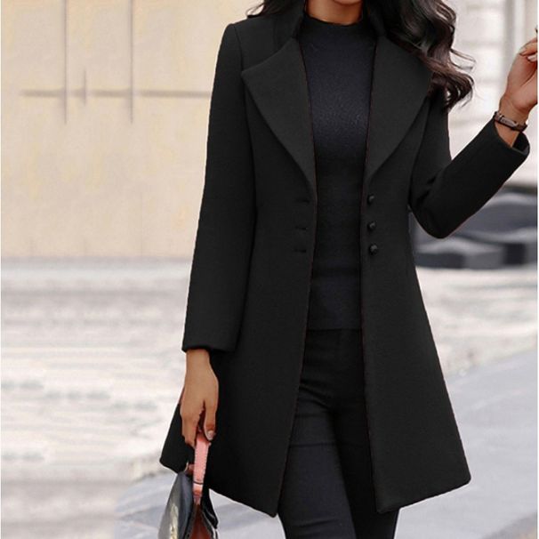 Autumn And Winter Medium And Long Lapel Thin Solid Color Slim Women's Woolen Coat_ecoleips.com