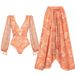 Women's V Neck Mesh Long Sleeve Shiny Seashell Print One Piece Swimsuit European American Style 2025 Sexy Vacation Suit_ecoleips.com