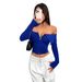 Voya Women's One Word Neck Trendy T-shirt 2026 Spring/Summer New Off Shoulder Short Top_ecoleips.com