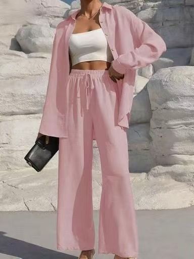 Women's Clothing Fashion Spring Style Temperament Plus Size Women's Long Sleeved Cardigan Two Piece Casual Solid Color Suit_ecoleips.com