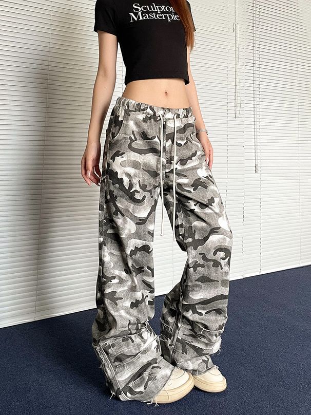 Women's Clothing Retro Camouflage Paratrooper Pants Ins Street Loose Design Micro Flared Workwear Trousers_ecoleips.com