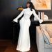 Elegant Solid Color Long Sleeve Dress With Tie Belt, Flowy Sash For A Chic And Sensational Look_ecoleips.com