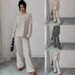 Women's Casual Loose Fitting Striped Trousers Suit with Tie Waist round Neck Long Sleeved Top European And American Style Autumn Winter Collection_ecoleips.com
