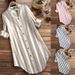 Large Quantity Of Women's Fashionable Striped Long-Sleeved Shirts, Casual Plus-Size Cotton Linen Shirts_ecoleips.com