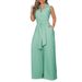Women's Clothing women's elegant shirt collar sleeveless solid color zipper strap wide leg jumpsuit_ecoleips.com