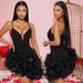 Women's Clothing New Fashion Sexy Sling Solid Color Lotus Leaf Lace Irregular Dress Short Skirt_ecoleips.com