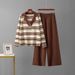 Women's Autumn New Arrival Collared Color Blocked Striped Two Piece Set Long Sleeved Knit Top And Wide Leg Pants Casual Versatile Design_ecoleips.com