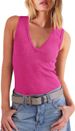 Women's Clothing Women's Tops Tight V Neck Ribbed Knitted Sleeveless Vest_ecoleips.com