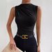 Women's Clothing Spring And Summer New Style Fashionable And Versatile Solid Color Pleated Sleeveless Pullover Half High Collar T Shirt_ecoleips.com