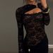 Women's Sexy Lace Long Sleeve Bodycon Dress, Hollow-Out Waist-Cinching Mini Dress, Black, S-L, Polyester, Sultry & Stylish_ecoleips.com