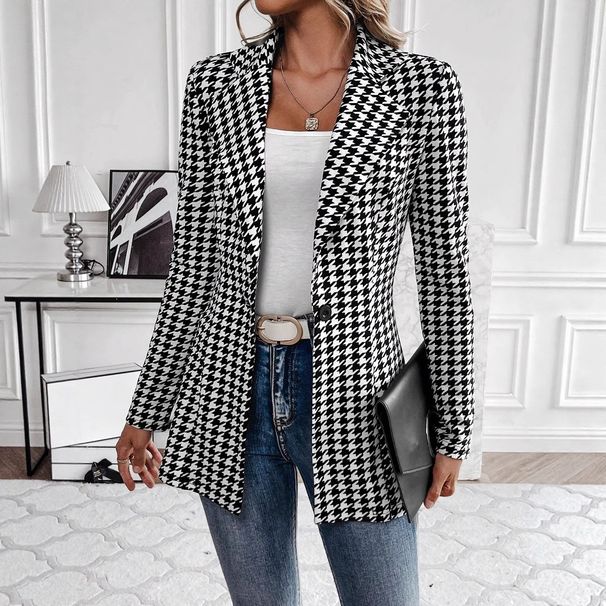 2025 Spri And Autumn New Houndstooth Elegant Fashion Slim Fit Lapel Sile-Breasted Small Blazer For Workplace_ecoleips.com
